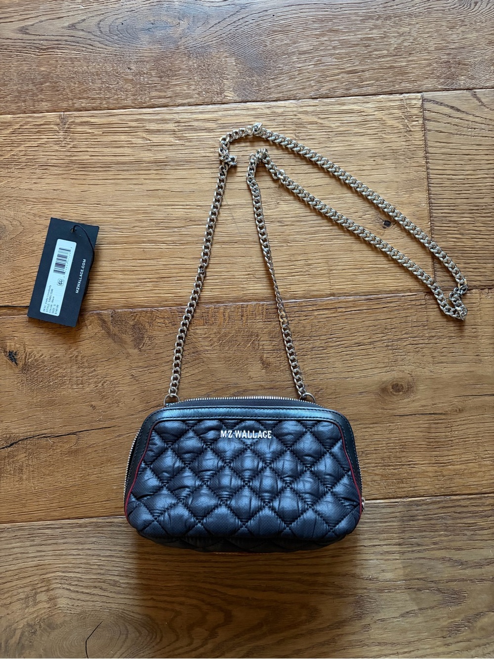 MZ WALLACE Black Quilted Crossbody with Gold Chain